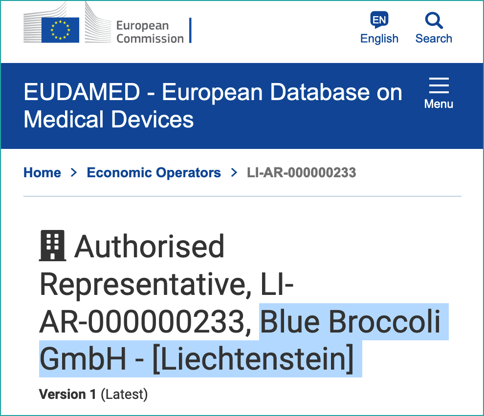 Blue Broccoli SRN - EUDAMED