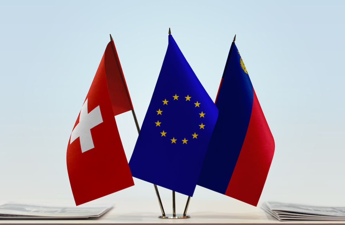 Flags of Switzerland European Union and Liechtenstein